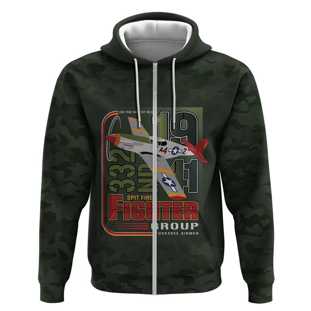 Tuskegee Airmen Camo Moss Green Zip Hoodie 332nd Spit Fire - African Pride