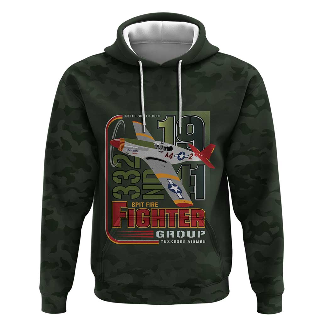 Tuskegee Airmen Camo Moss Green Zip Hoodie 332nd Spit Fire - African Pride