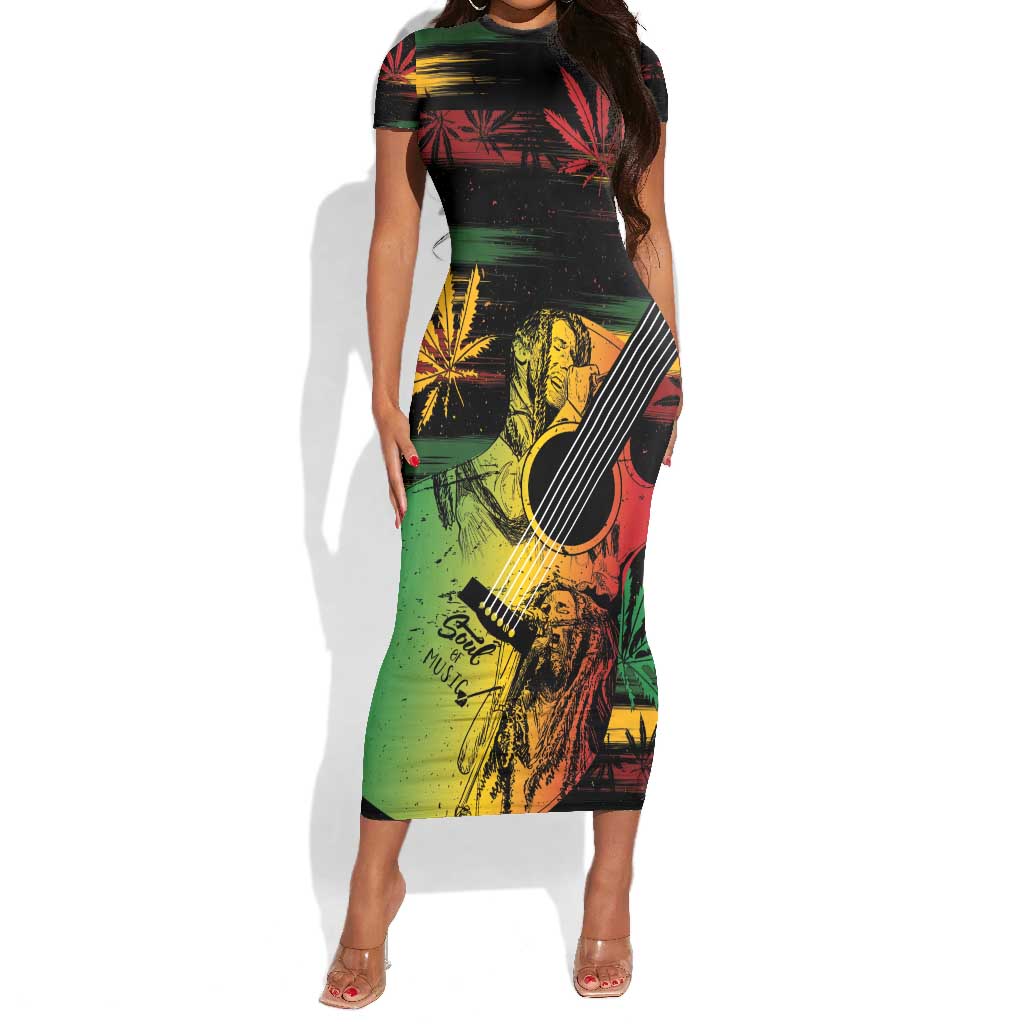 Personalised Afro Reggae Short Sleeve Bodycon Dress Soul of Music Sketch Style LT7