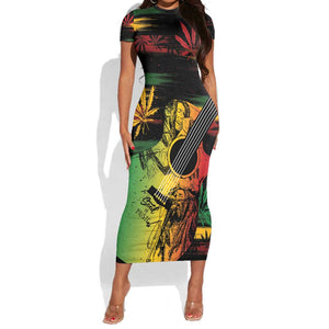 Personalised Afro Reggae Short Sleeve Bodycon Dress Soul of Music Sketch Style LT7
