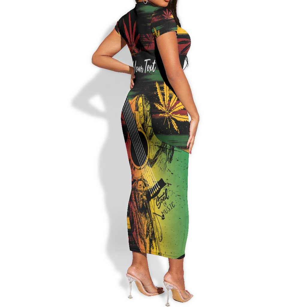 Personalised Afro Reggae Short Sleeve Bodycon Dress Soul of Music Sketch Style LT7