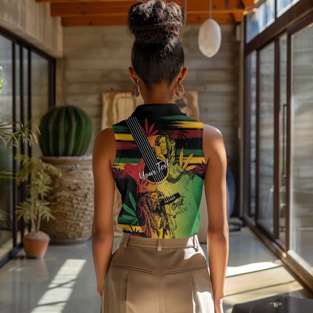 Personalised Afro Reggae Women Sleeveless Polo Shirt Soul of Music Sketch Style