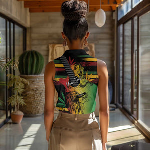Personalised Afro Reggae Women Sleeveless Polo Shirt Soul of Music Sketch Style