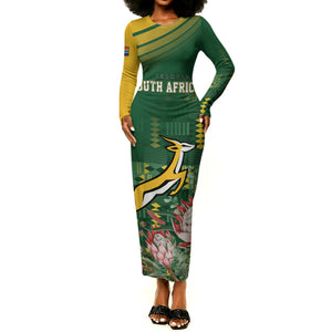 South Africa Rugby Personalized Bokke Champions Long Sleeve Bodycon Dress