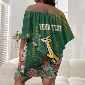 South Africa Rugby Personalized Bokke Champions Off Shoulder Short Dress
