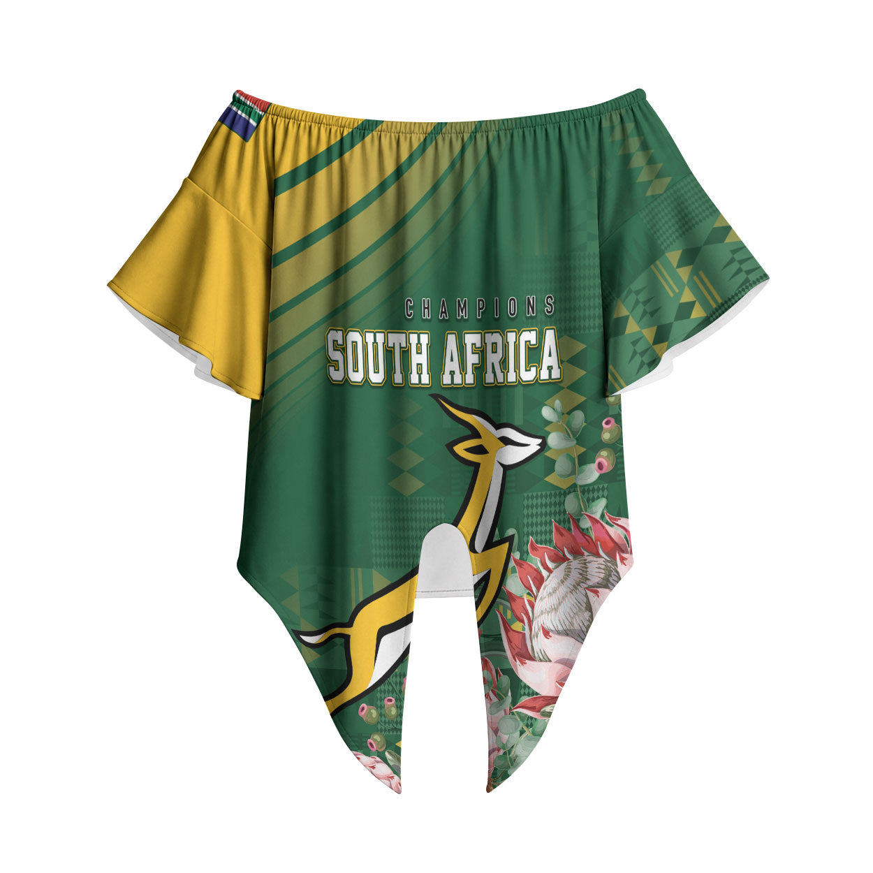 South Africa Rugby Personalized Bokke Champions Off Shoulder Wrap Waist Top