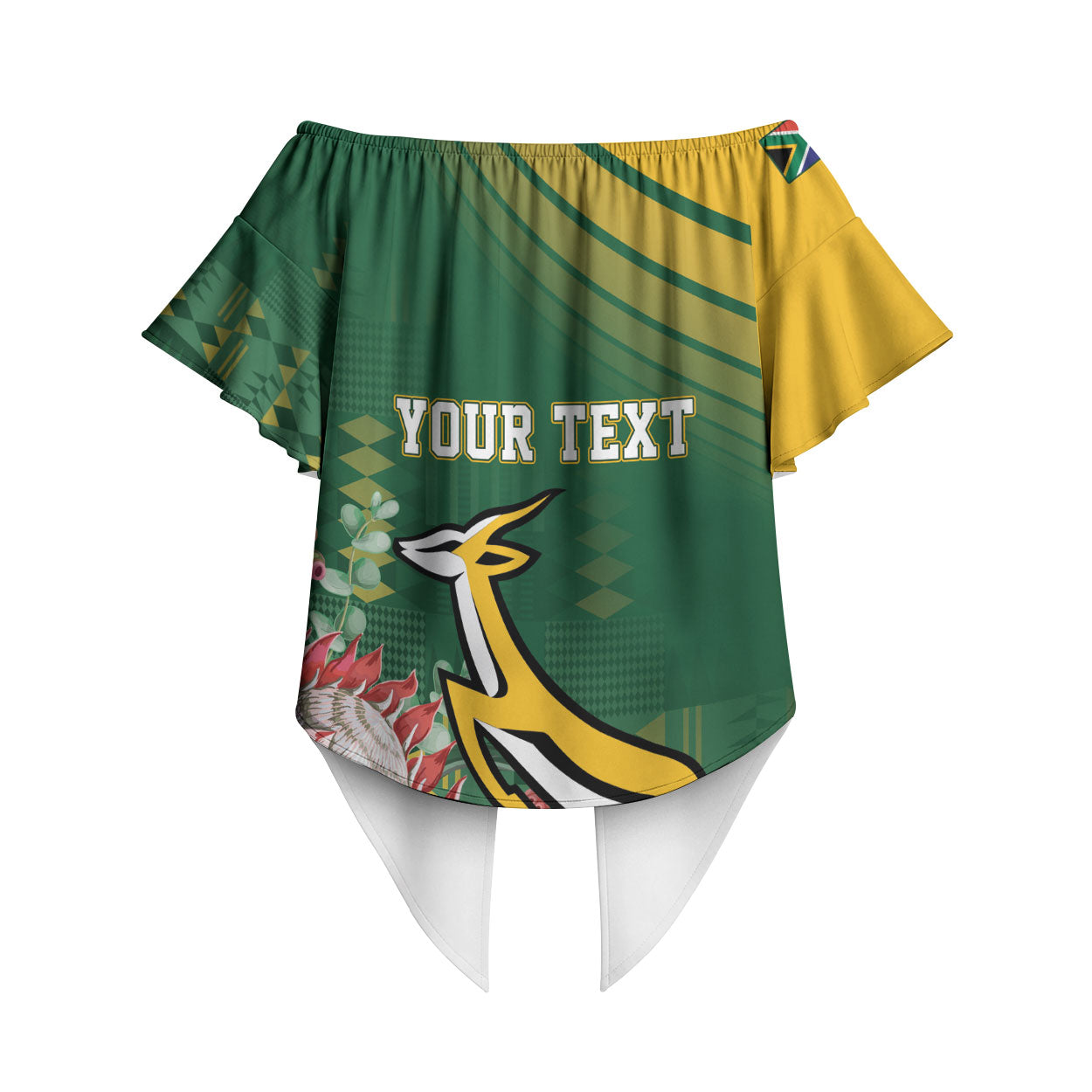 South Africa Rugby Personalized Bokke Champions Off Shoulder Wrap Waist Top