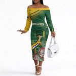 South Africa Rugby Personalized Bokke Champions Off The Shoulder Long Sleeve Dress