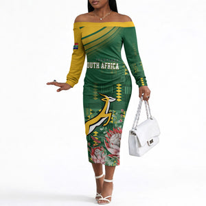 South Africa Rugby Personalized Bokke Champions Off The Shoulder Long Sleeve Dress