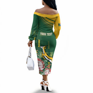 South Africa Rugby Personalized Bokke Champions Off The Shoulder Long Sleeve Dress