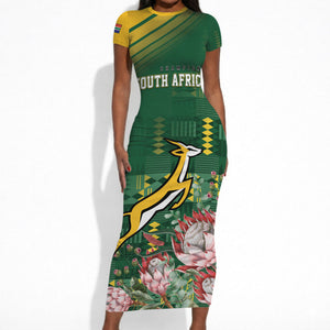 South Africa Rugby Personalized Bokke Champions Short Sleeve Bodycon Dress