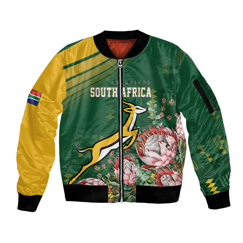 South Africa Rugby Personalized Bokke Champions Sleeve Zip Bomber Jacket