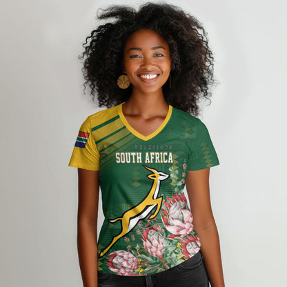 South Africa Rugby Personalized Bokke Champions Women V-Neck T-Shirt