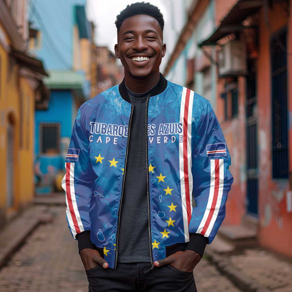 Cape Verde Tubaroes Azuis Custom Bomber Jacket Break The Waves - African Pride
