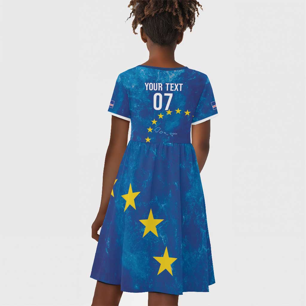 Cape Verde Tubaroes Azuis Custom Kid Short Sleeve Dress Break The Waves - African Pride