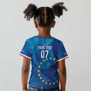 Cape Verde Tubaroes Azuis Custom Kid T shirt Break The Waves - African Pride