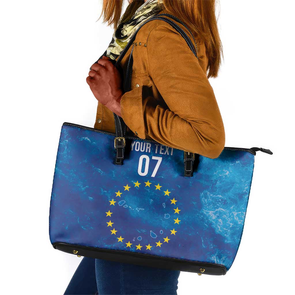 Cape Verde Tubaroes Azuis Custom Leather Tote Bag Break The Waves - African Pride