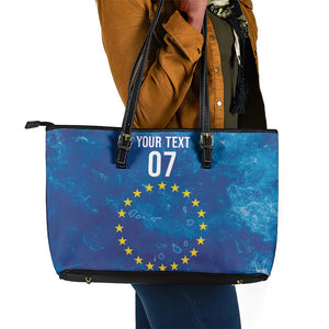 Cape Verde Tubaroes Azuis Custom Leather Tote Bag Break The Waves - African Pride