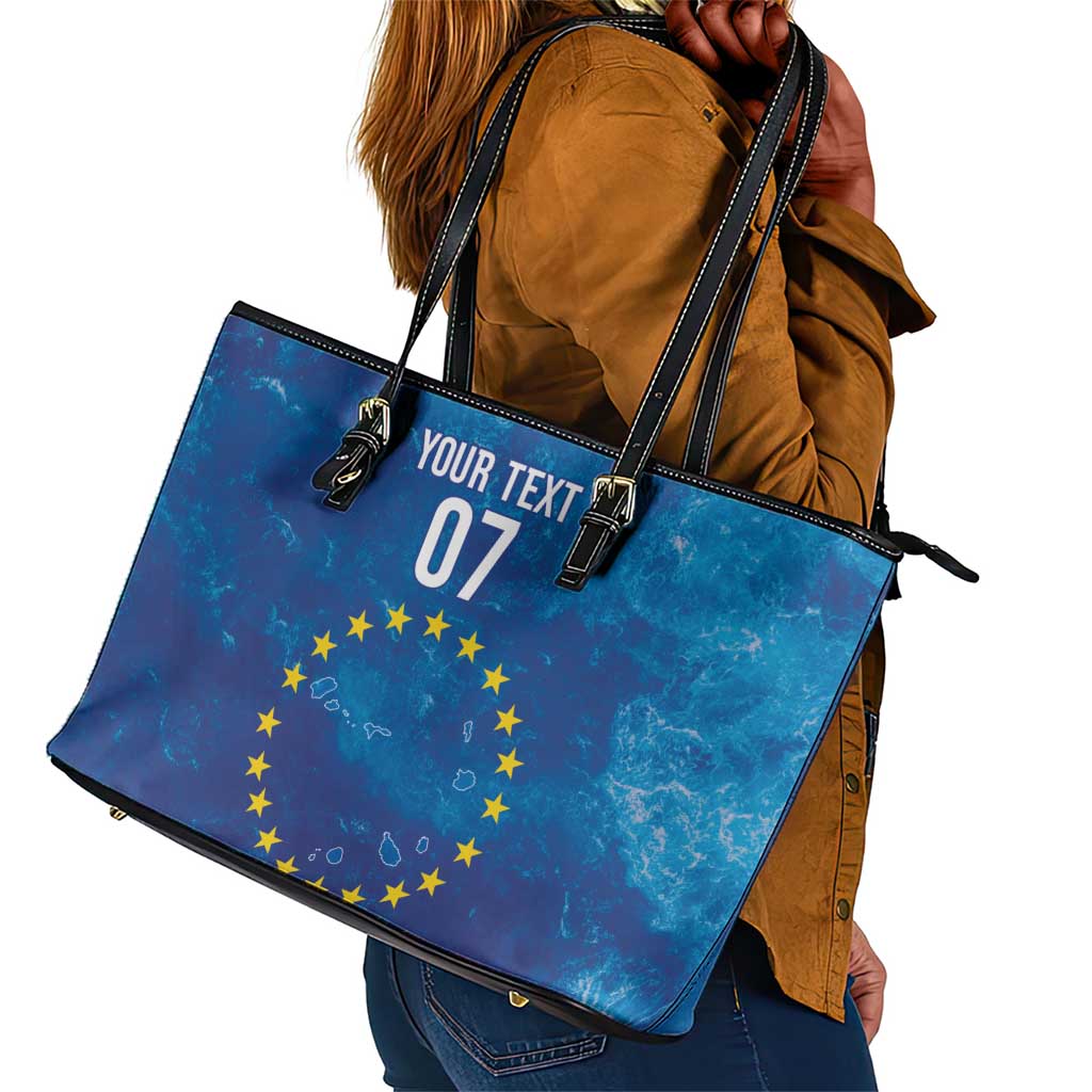 Cape Verde Tubaroes Azuis Custom Leather Tote Bag Break The Waves - African Pride