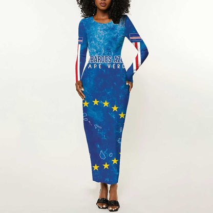 Cape Verde Tubaroes Azuis Custom Long Sleeve Bodycon Dress Break The Waves - African Pride
