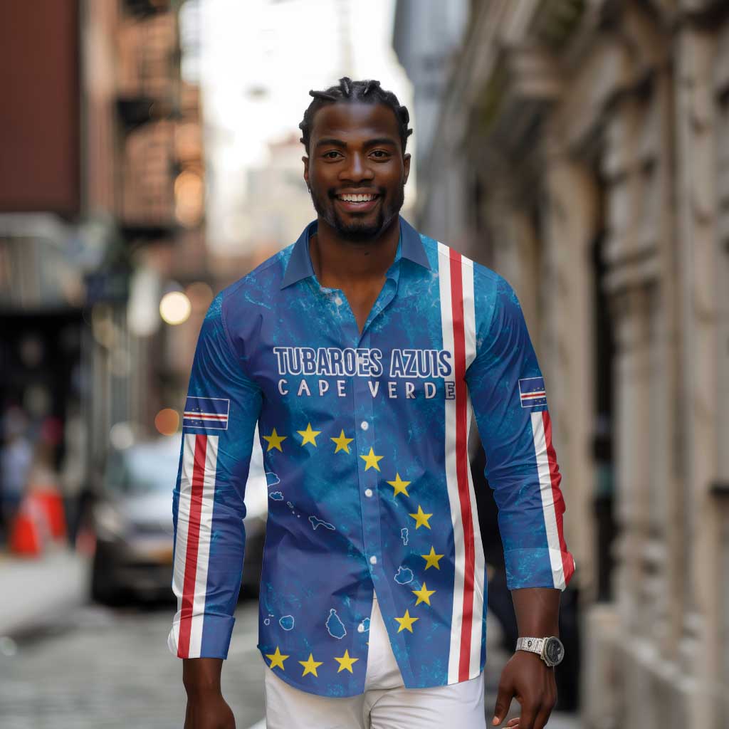 Cape Verde Tubaroes Azuis Custom Long Sleeve Button Shirt Break The Waves - African Pride