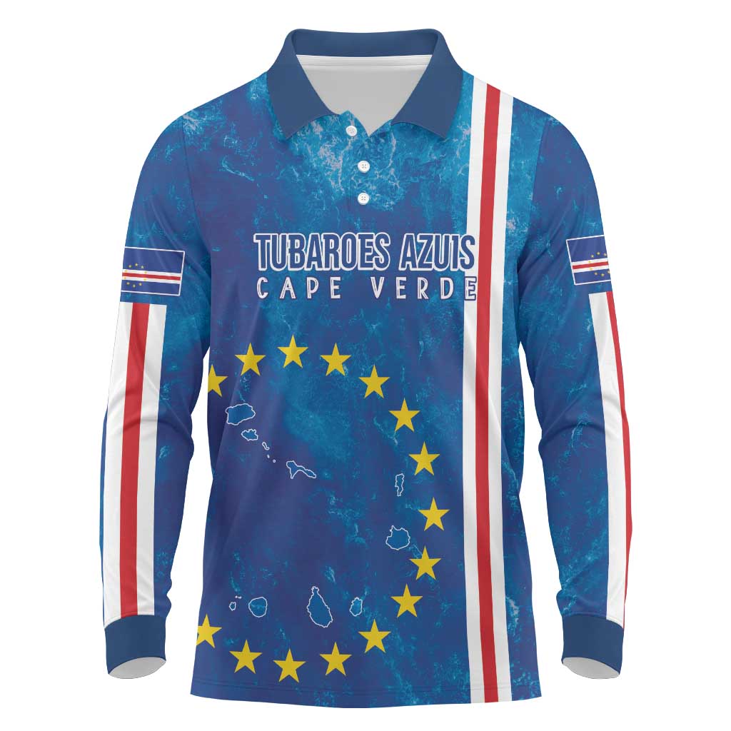 Cape Verde Tubaroes Azuis Custom Long Sleeve Polo Shirt Break The Waves - African Pride