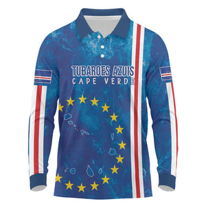 Cape Verde Tubaroes Azuis Custom Long Sleeve Polo Shirt Break The Waves - African Pride