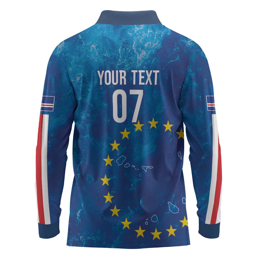 Cape Verde Tubaroes Azuis Custom Long Sleeve Polo Shirt Break The Waves - African Pride