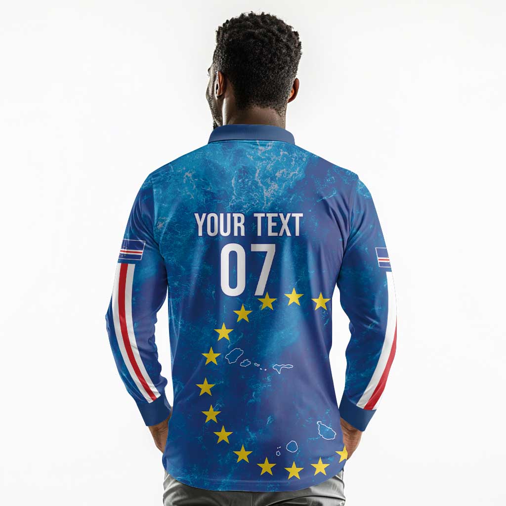 Cape Verde Tubaroes Azuis Custom Long Sleeve Polo Shirt Break The Waves - African Pride
