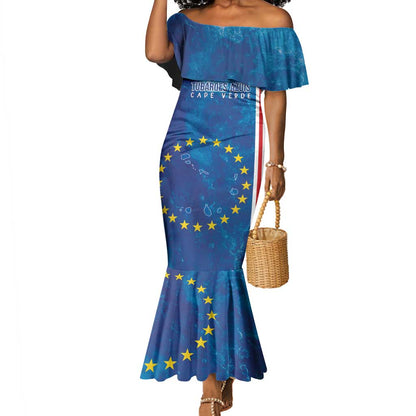 Cape Verde Tubaroes Azuis Custom Mermaid Dress Break The Waves - African Pride