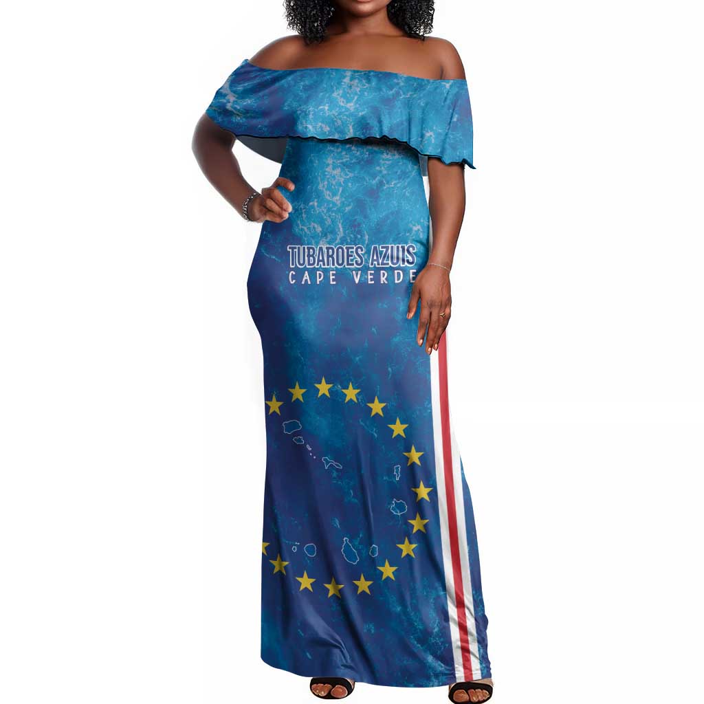 Cape Verde Tubaroes Azuis Custom Off Shoulder Maxi Dress Break The Waves - African Pride