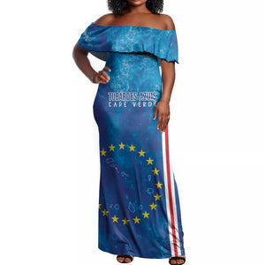 Cape Verde Tubaroes Azuis Custom Off Shoulder Maxi Dress Break The Waves - African Pride