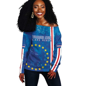 Cape Verde Tubaroes Azuis Custom Off Shoulder Sweater Break The Waves - African Pride