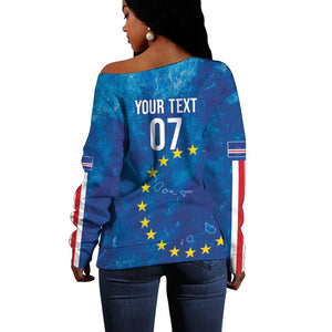 Cape Verde Tubaroes Azuis Custom Off Shoulder Sweater Break The Waves - African Pride