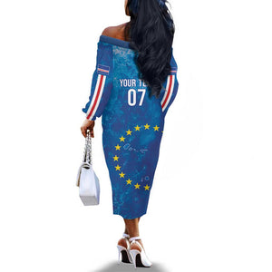 Cape Verde Tubaroes Azuis Custom Off The Shoulder Long Sleeve Dress Break The Waves - African Pride