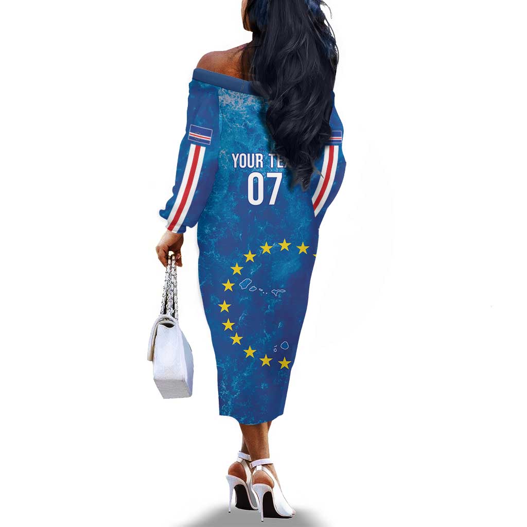 Cape Verde Tubaroes Azuis Custom Off The Shoulder Long Sleeve Dress Break The Waves - African Pride