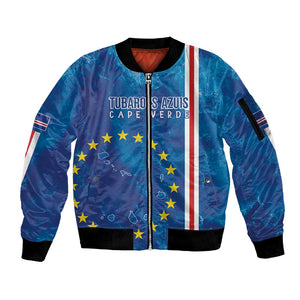 Cape Verde Tubaroes Azuis Custom Sleeve Zip Bomber Jacket Break The Waves - African Pride