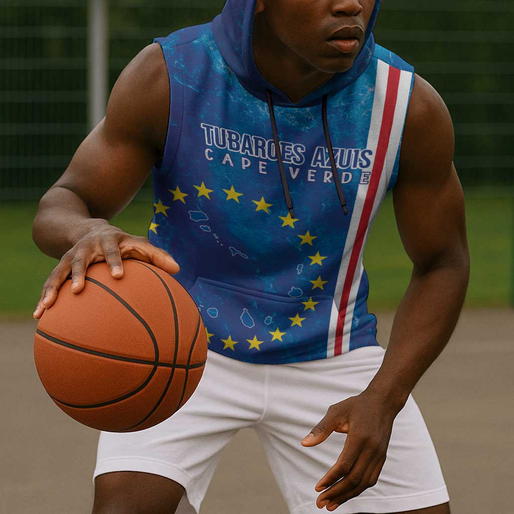 Cape Verde Tubaroes Azuis Custom Sleeveless Hoodie Break The Waves - African Pride