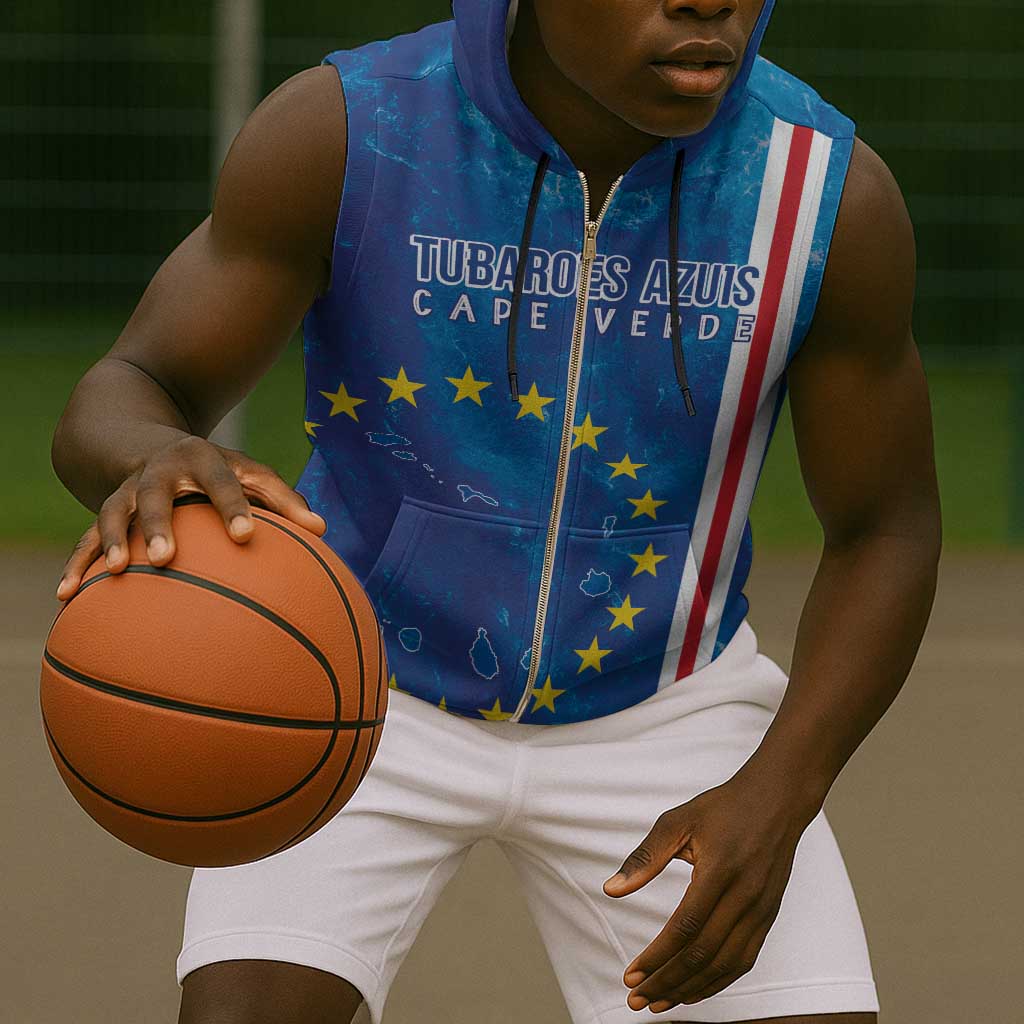 Cape Verde Tubaroes Azuis Custom Sleeveless Zip Hoodie Break The Waves - African Pride