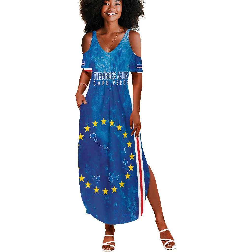 Cape Verde Tubaroes Azuis Custom Summer Maxi Dress Break The Waves - African Pride