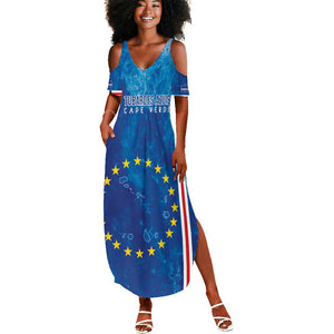 Cape Verde Tubaroes Azuis Custom Summer Maxi Dress Break The Waves - African Pride