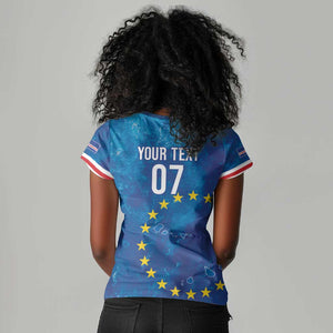 Cape Verde Tubaroes Azuis Custom Women V-Neck T-Shirt Break The Waves - African Pride