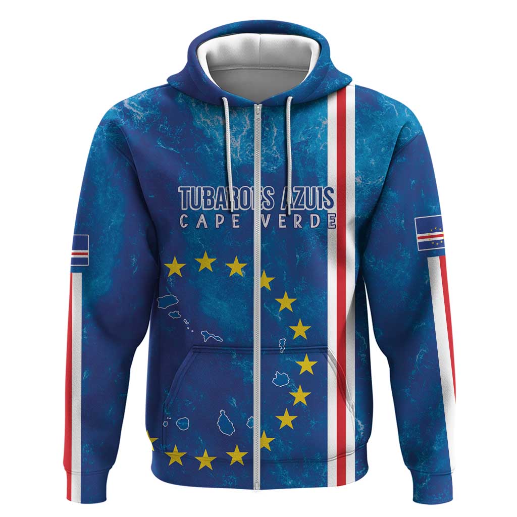 Cape Verde Tubaroes Azuis Custom Zip Hoodie Break The Waves - African Pride