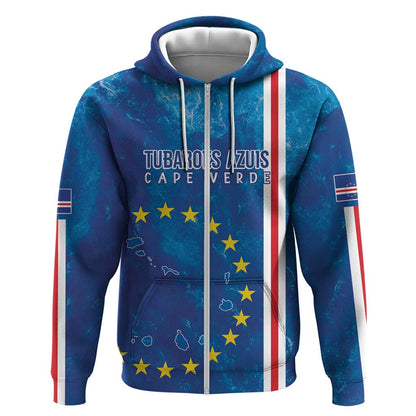 Cape Verde Tubaroes Azuis Custom Zip Hoodie Break The Waves - African Pride