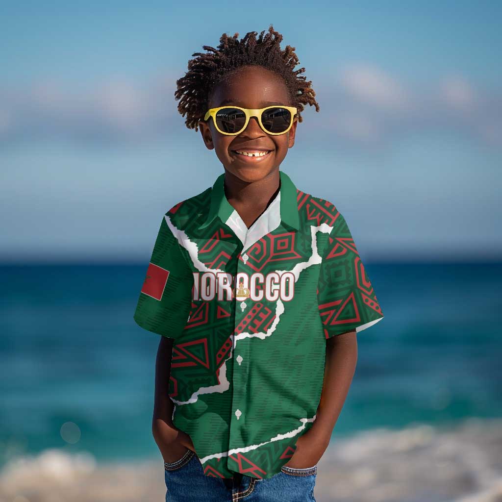 Morocco Football Custom Kid Hawaiian Shirt Grunge Motifs