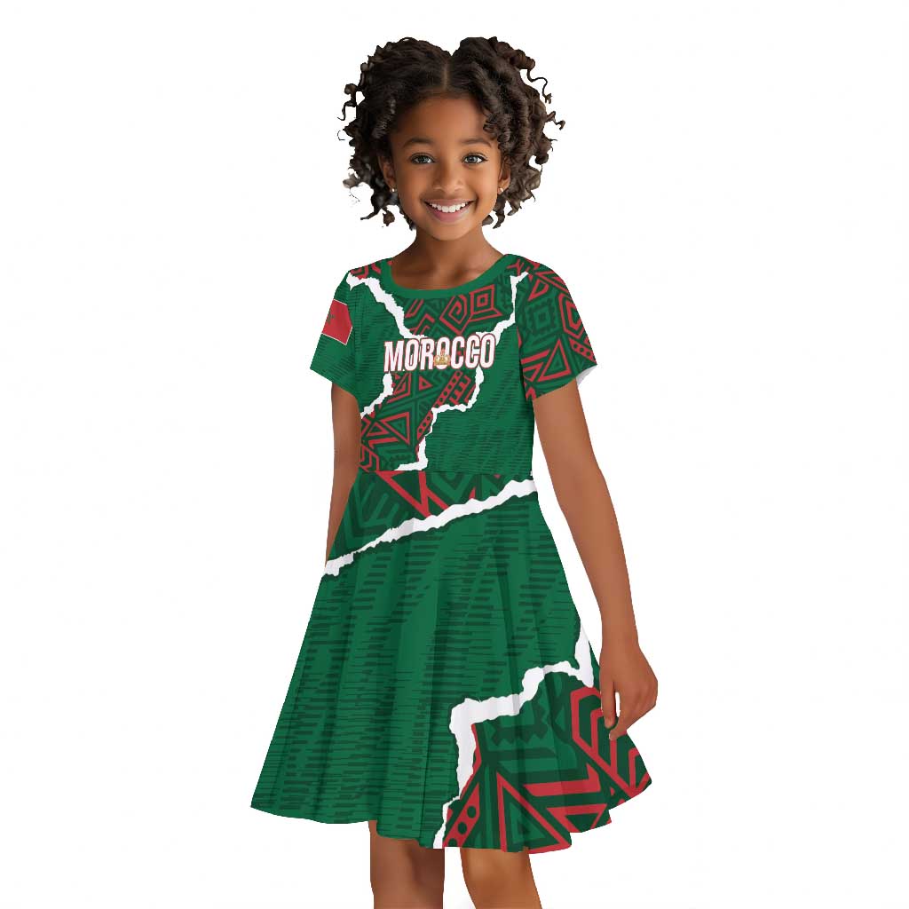 Morocco Football Custom Kid Short Sleeve Dress Grunge Motifs
