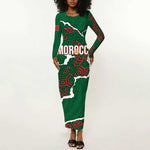 Morocco Football Custom Long Sleeve Bodycon Dress Grunge Motifs