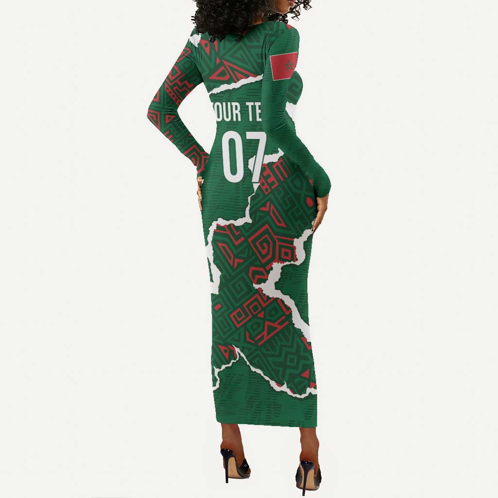 Morocco Football Custom Long Sleeve Bodycon Dress Grunge Motifs