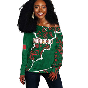 Morocco Football Custom Off Shoulder Sweater Grunge Motifs