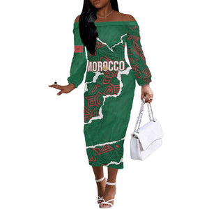 Morocco Football Custom Off The Shoulder Long Sleeve Dress Grunge Motifs